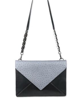nwot worth new york grey/black ostrich envelope crossbody